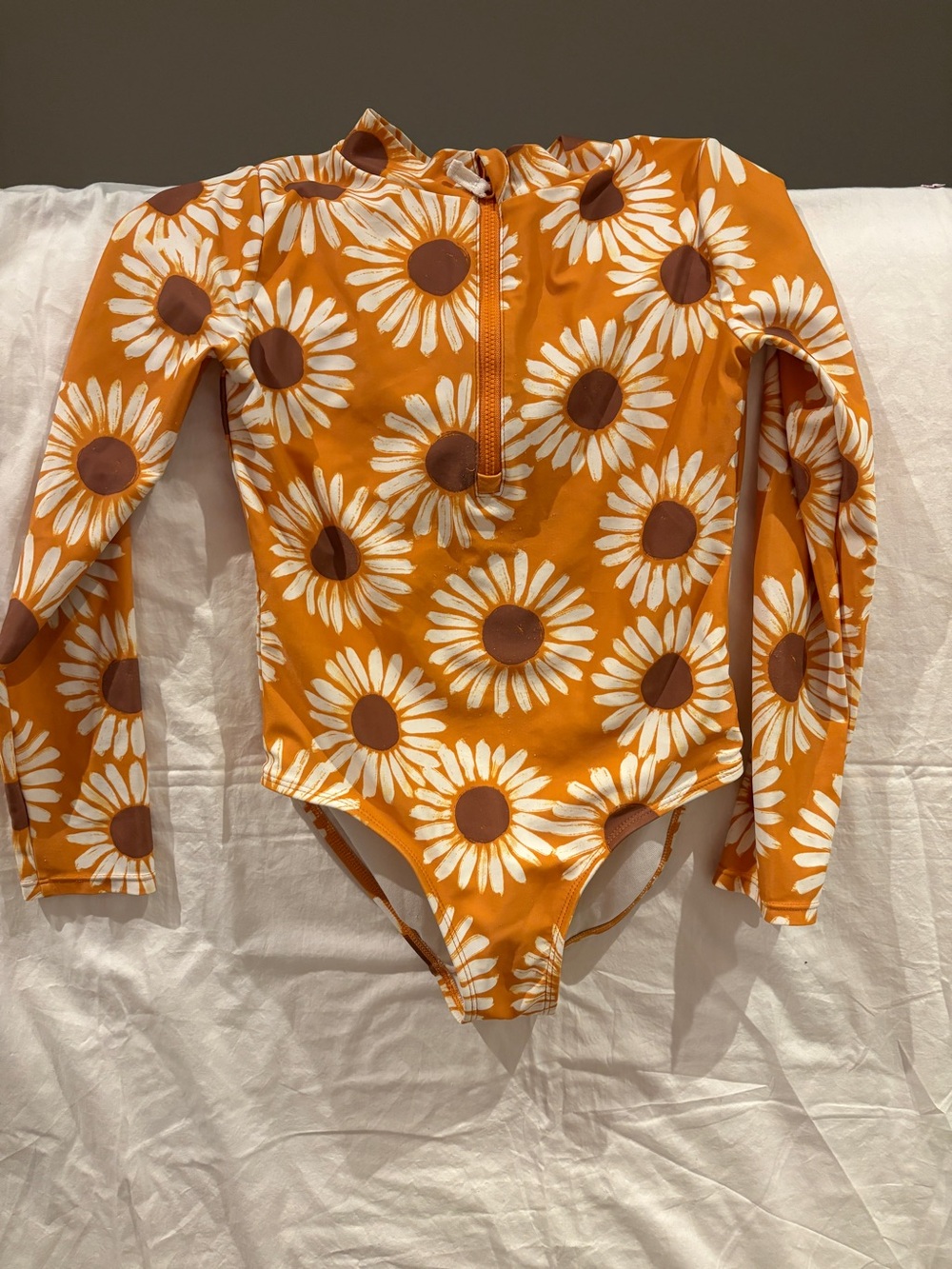 Carter's Orange Daisy Long-Sleeve One-Piece Swim